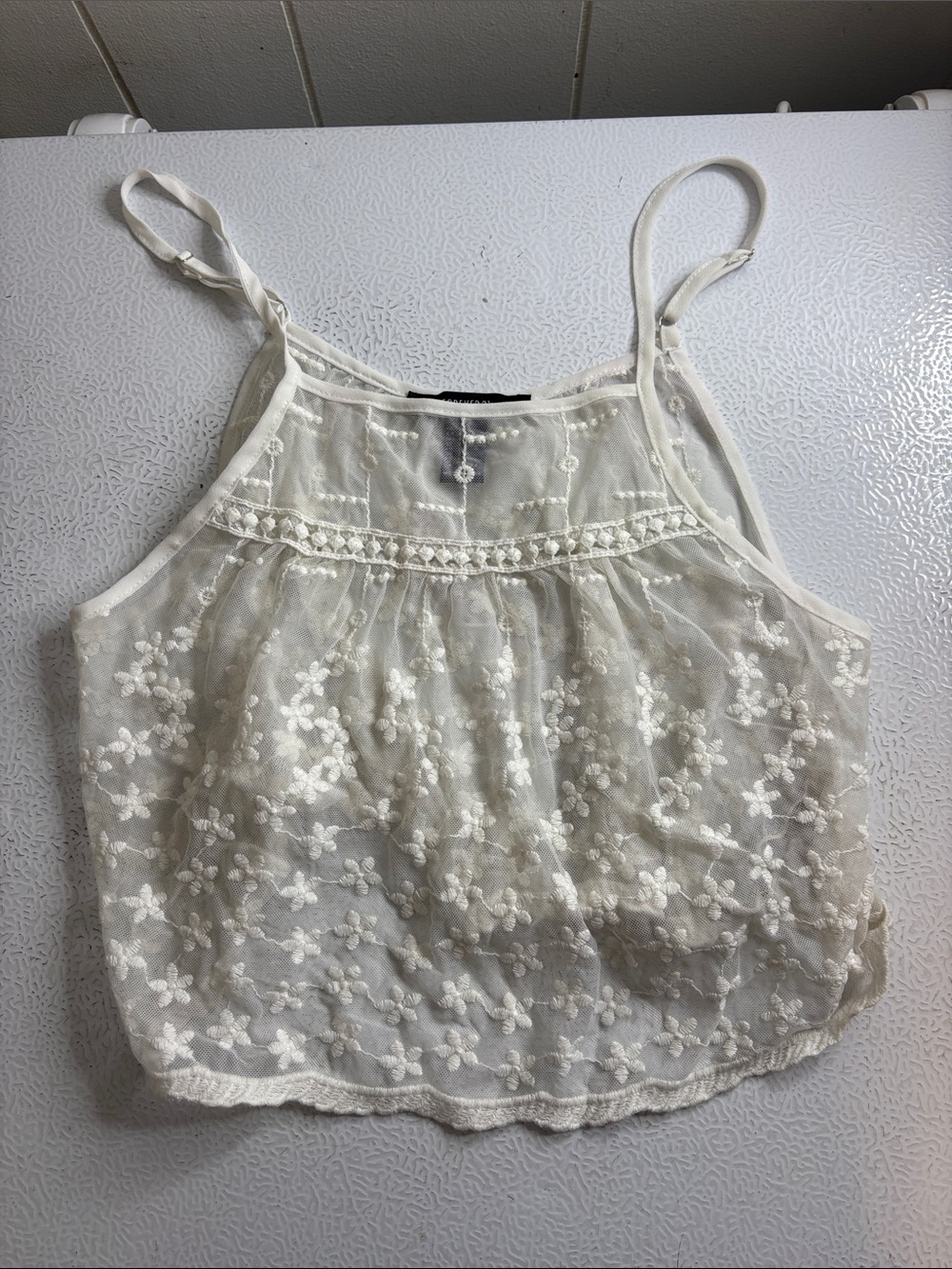 484 - White Floral Embroidered Sheer Cami Top